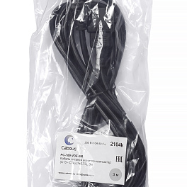Cabeus, PC-189-VDE-1.0-3M, кабель питания монитор-компьютер IEC 320 C13 - IEC 320 C14 (3x1.0), 3 м