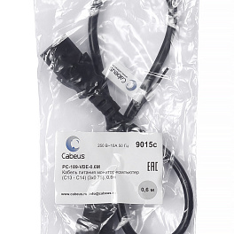 Cabeus, PC-189-VDE-0.6M, кабель питания монитор-компьютер IEC 320 C13 - IEC 320 C14 (3x0.75). 0.6м
