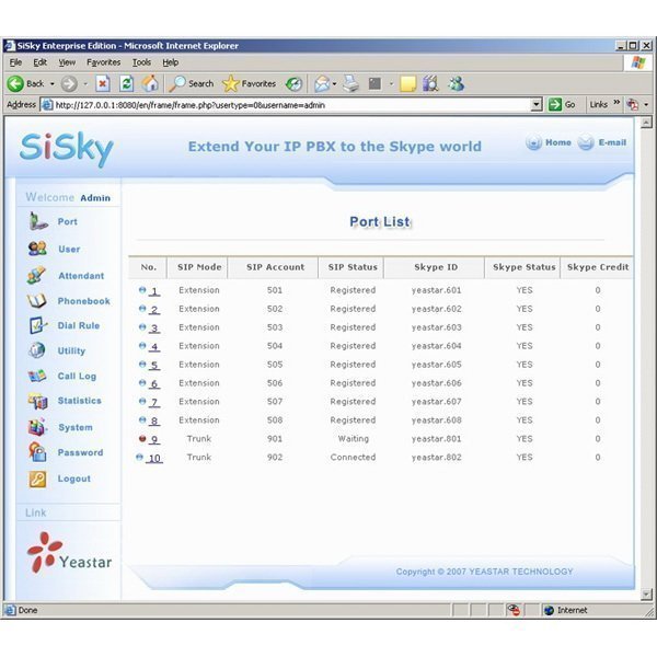 Yeastar SiSky EE, программный skype-коммутатор