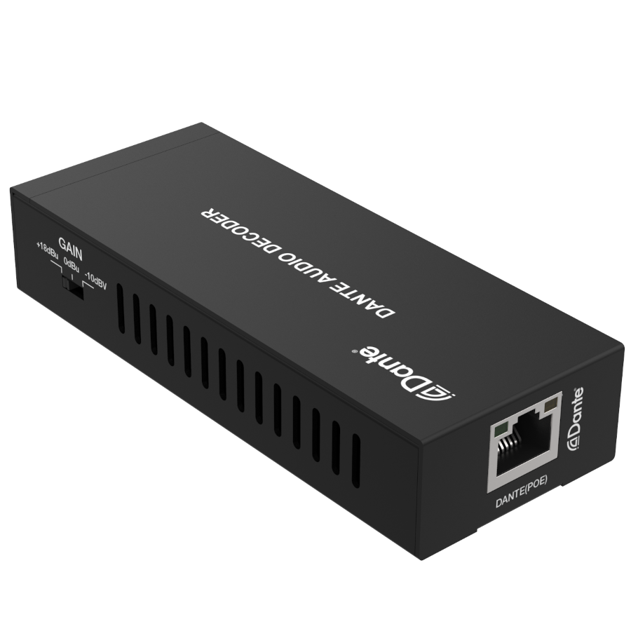 Prestel ADP-2O, 2-канальный аналоговый аудиодекодер Dante® с POE 