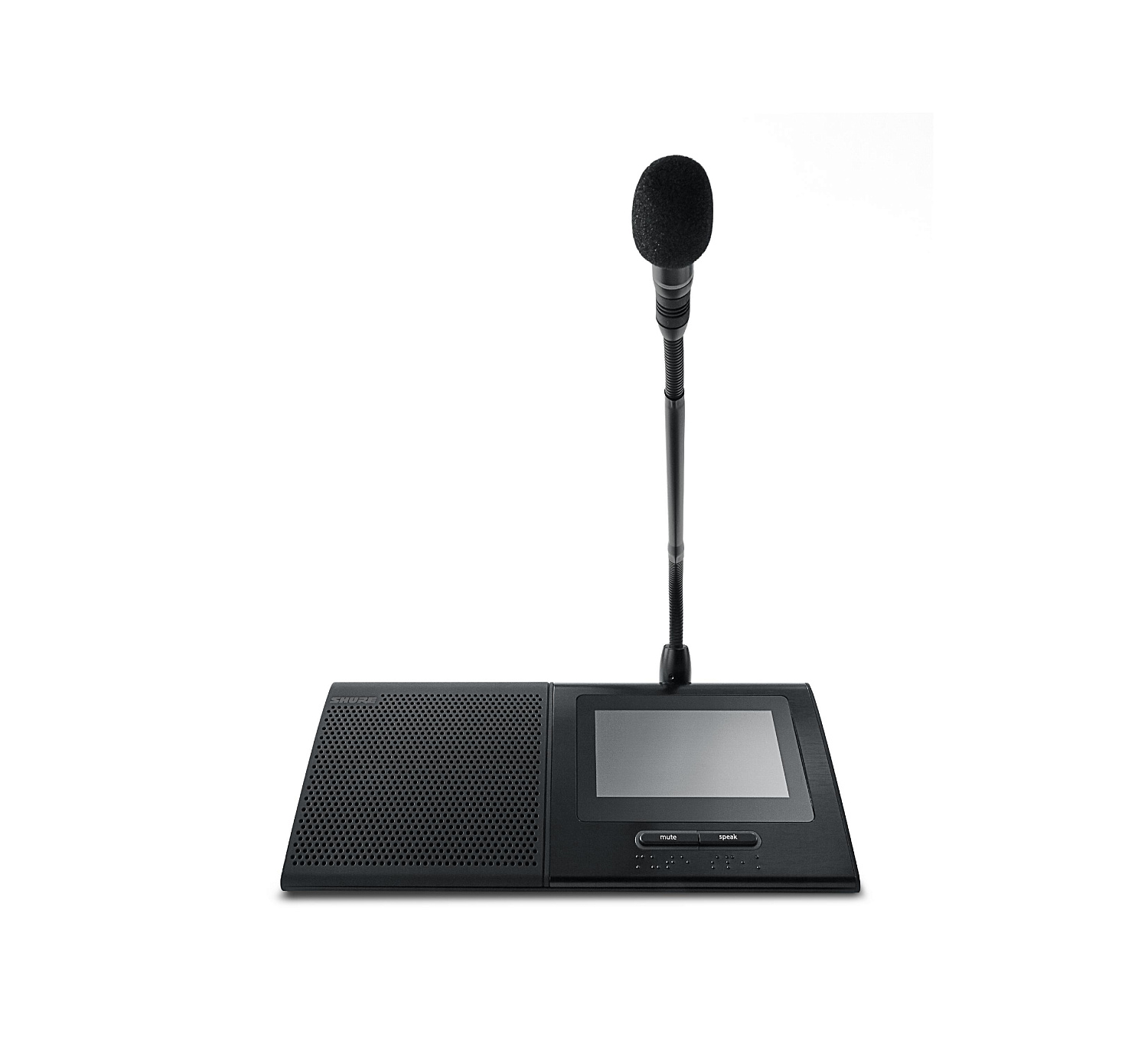 Настольный микрофонный пульт с 4,3" сенсорным экраном, громкоговорителем, считывателем ID-карт, двумя селекторами каналов