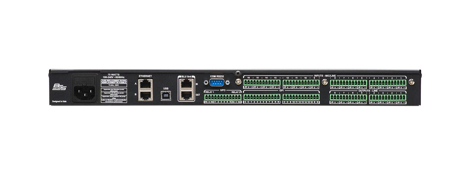 BSS DCP-555 Аудио-процессор для конференций 16x8 с VoIP, управление по Web-интерфейсу, 2x2 USB, BLUlink, GPIO. Размер 1U