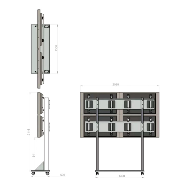 Prestel KIT22-4617MOB, готовая видеостена 2х2 из панелей 46" со швом 1,7 мм на мобильной стойке
