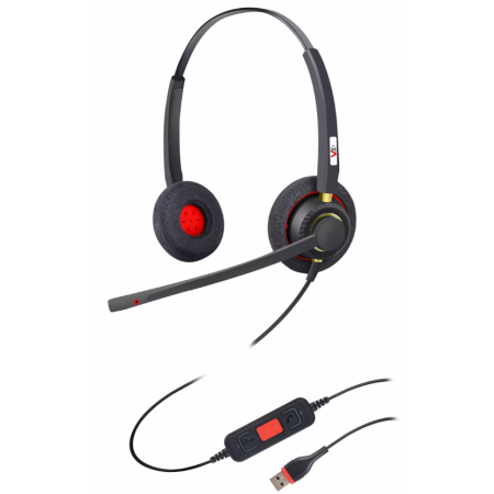 VoiceXpert VXH-550DM, гарнитура для колл-центра с активным шумоподавлением (USB-A, 4 кнопки, 2 динамика, MS)﻿