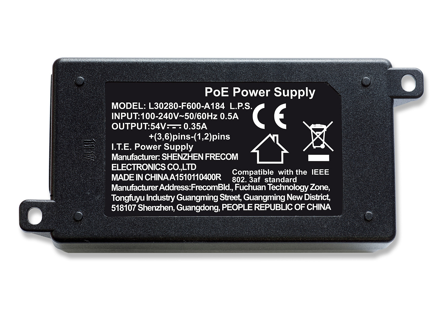 ATCOM PGSC20D01-540035 - POE-инжектор 802.3af (class 3, до 15 Вт), 2xRJ45, cat 5e/6/7