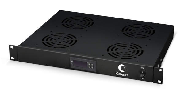 Cabeus, JG03t-BK, модуль вентиляторный 19", глубина 320 mm, 4 вентилятора, с цифровым термодатчиком, цвет черный (RAL 9004) Cabeus, JG03t-BK, модуль вентиляторный 19", глубина 320 mm, 4 вентилятора, с цифровым термодатчиком, цвет черный (RAL 9004)