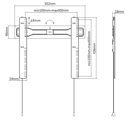Для ТВ и панелей 32"-55", фиксированный, VESA макс. 400x400мм, ультраплоский 18мм, до 35кг, механизм быстрой фиксации, микрорегулировка уровня Для ТВ и панелей 32"-55", фиксированный, VESA макс. 400x400мм, ультраплоский 18мм, до 35кг, механизм быстрой фиксации, микрорегулировка уровня