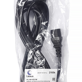 Cabeus, PC-189-VDE-1.0-5M, кабель питания монитор-компьютер IEC 320 C13 - IEC 320 C14 (3x1.0), 5 м
