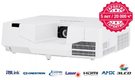 Лазерный 3LCD-проектор 5.000 лм (со встроенным объективом), WUXGA 1920 x 1200, 16:10, 500.000:1. Разъемы: HDMI x 3. Вес 7,6 кг. Белого цвета