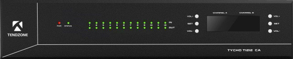 TendZone TYCHO T1212/CA - Цифровая аудиоплатформа, 12 вх / 12 вых со встроенным усилителем 4x100 В и 2-мя входами под радиомикрофоны
