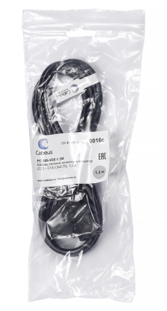 Cabeus, PC-189-VDE-1.2M, кабель питания монитор-компьютер IEC 320 C13 - IEC 320 C14 (3x0.75). 1.2м