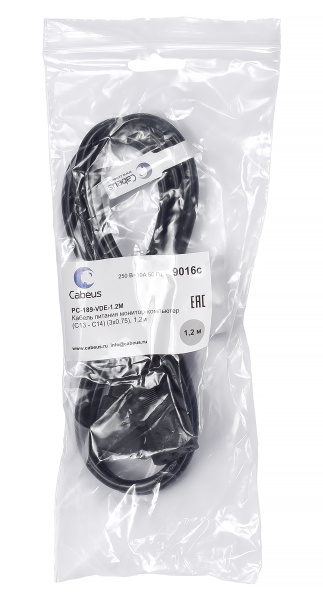 Cabeus, PC-189-VDE-1.2M, кабель питания монитор-компьютер IEC 320 C13 - IEC 320 C14 (3x0.75). 1.2м