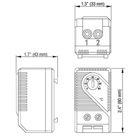 Cabeus, KTS011, термостат нормально-разомкнутый 0-60°C для охлаждения, с креплением
