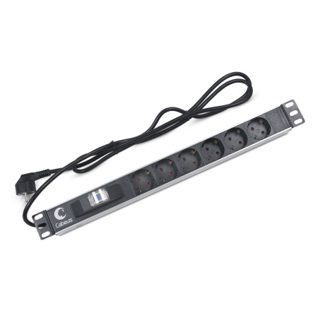 Cabeus, PDU-6P-B-2EU, блок евророзеток для 19" шкафов, горизонтальный, 6 розеток, автомат защиты , шнур 2м, алюминиевый корпус, немецкий стандарт Cabeus, PDU-6P-B-2EU, блок евророзеток для 19" шкафов, горизонтальный, 6 розеток, автомат защиты , шнур 2м, алюминиевый корпус, немецкий стандарт