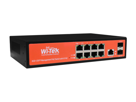 WI-TEK WI-PMS310GF-24V, управляемый l2 коммутатор 8 портов 1000Base-T PoE 24В и 2 SFP