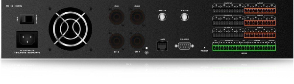 TendZone TYCHO T1212/CA - Цифровая аудиоплатформа, 12 вх / 12 вых со встроенным усилителем 4x100 В и 2-мя входами под радиомикрофоны