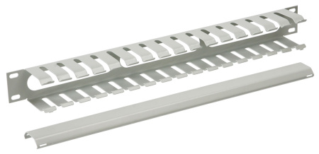 Cabeus, JB07-1U-GY, кабельный органайзер 19" 1U с крышкой, металлический, цвет серый (RAL7035)