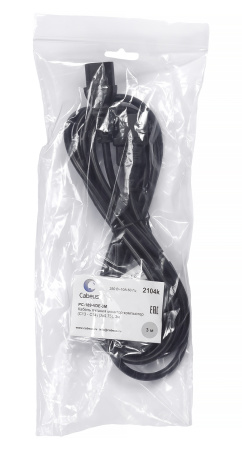 Cabeus, PC-189-VDE-3M, кабель питания монитор-компьютер IEC 320 C13 - IEC 320 C14 (3x0.75), 3 м