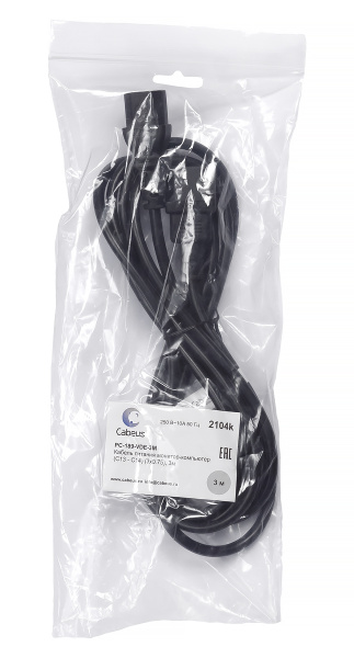 Cabeus, PC-189-VDE-1.0-3M, кабель питания монитор-компьютер IEC 320 C13 - IEC 320 C14 (3x1.0), 3 м Cabeus, PC-189-VDE-1.0-3M, кабель питания монитор-компьютер IEC 320 C13 - IEC 320 C14 (3x1.0), 3 м