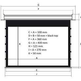 Экран с электроприводом встраиваемый Kauber InCeiling Tensioned BT Cinema, 113" 16:9 Clear Vision, область просмотра 141x250 см. дроп 70 см., длина корпуса 290 см.