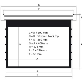 Экран с электроприводом встраиваемый Kauber InCeiling Tensioned BT Cinema, 113" 16:9 Peak Contrast S, область просмотра 141x250 см. дроп 50 см., длина корпуса 290 см.