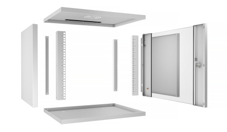 Cabeus, WSC-05D-9U55/45, шкаф телекоммуникационный настенный 19" 9U, серия LIGHT разборный, дверь стекло, цвет серый