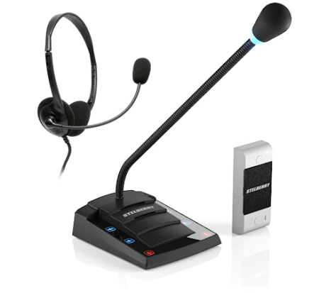 Stelberry S-402, дуплексное переговорное устройство "клиент-кассир" с возможностью подключения гарнитуры (в комплекте) и выходом для записи переговоров