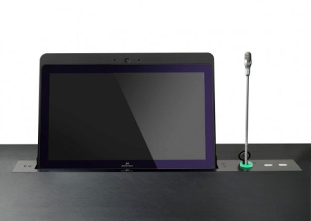 Выдвижной моторизированный монитор 21,5'' Full HD с наклоном в 20 градусов и выдвижным механизмом для микрофона