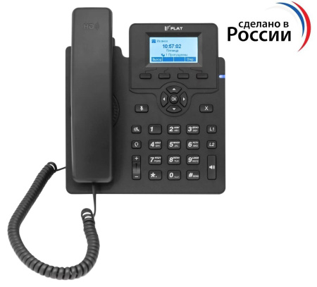 ФЛАТ-ПРО FLAT-PHONE C10P, ip телефон (2 SIP-аккаунта, 2 порта 10/100BASE-T (RJ-45), ЖК-дисплей, PoE, адаптер питания 220В)