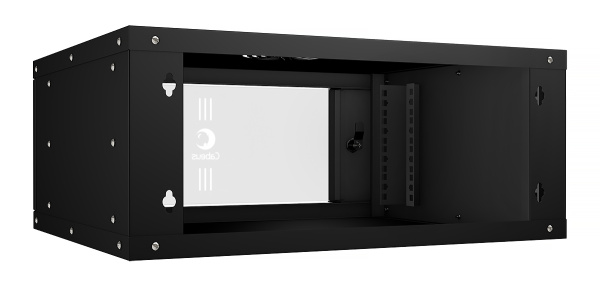 Cabeus, WSC-05D-4U55/45-BK, шкаф телекоммуникационный настенный 19" 4U, серия LIGHT разборный, дверь стекло, цвет черный