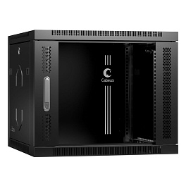 Cabeus, SH-05F-9U60/45-BK, шкаф телекоммуникационный настенный 19" 9U 600x450x501mm (ШхГхВ) дверь стекло, цвет черный (RAL 9004)