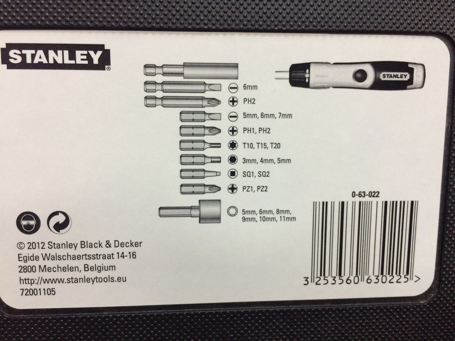 Stanley 0-63-022 НАБОР С ОТВЕРТКОЙ С ХРАПОВЫМ МЕХАНИЗМОМ И ВСТАВКАМИ (22 ПРЕДМЕТА)