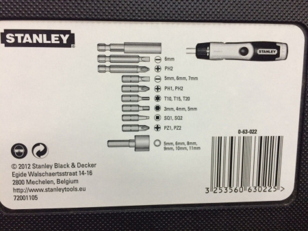 Stanley 0-63-022 НАБОР С ОТВЕРТКОЙ С ХРАПОВЫМ МЕХАНИЗМОМ И ВСТАВКАМИ (22 ПРЕДМЕТА)