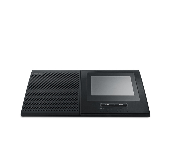 Настольный микрофонный пульт с 4,3" сенсорным экраном, громкоговорителем, считывателем ID-карт, двумя селекторами каналов