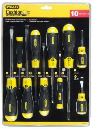 Stanley 5-64-977 - Набор отверток "CushionGrip" с ручками из двух материалов под прямой шлиц и шлиц "Phillips" - 10 шт.