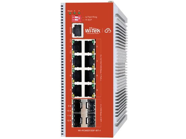 WI-TEK WI-PCMS312GF-BT-I v2, промышленный управляемый L2+ PoE-коммутатор