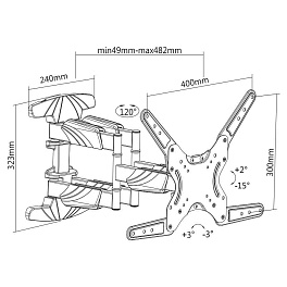 DSM-5046 крепление для изогнутых ТВ 23"-55", 2x2 колена, VESA макс. 400x400мм, до 30кг