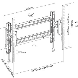 Кронштейн Digis DSM-P6542T с наклоном и выносом для ТВ 37"-70", VESA макс. 600x400мм, наклон безинструментальный -12°/+5°, 78-134 мм от стены, до 70кг, поворот -5°/+5°, регулировка уровня ± 25 мм, изменение высоты верх и вниз, механизм быстрой фиксации, с