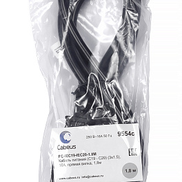 Cabeus, PC-IEC19-IEC20-1.8M, кабель питания IEC 320 C19 - IEC 320 C20 (3x1.5), 16A, прямая вилка, 1.8м