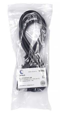 Cabeus, PC-IEC19-IEC20-1.8M, кабель питания IEC 320 C19 - IEC 320 C20 (3x1.5), 16A, прямая вилка, 1.8м