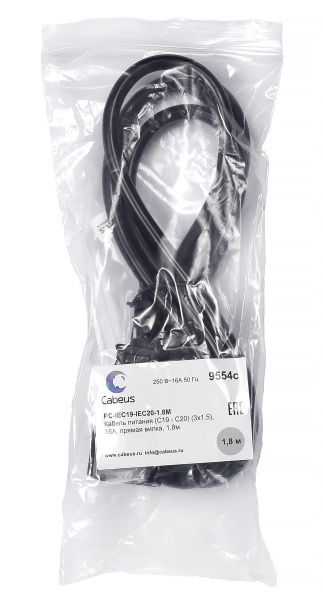 Cabeus, PC-IEC19-IEC20-1.8M, кабель питания IEC 320 C19 - IEC 320 C20 (3x1.5), 16A, прямая вилка, 1.8м Cabeus, PC-IEC19-IEC20-1.8M, кабель питания IEC 320 C19 - IEC 320 C20 (3x1.5), 16A, прямая вилка, 1.8м