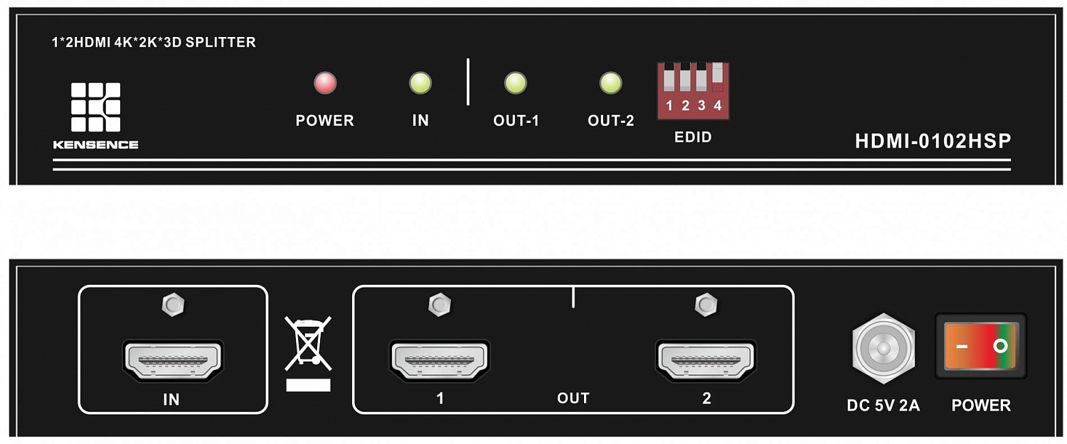 KENSENCE HDMI-0102HSP - Разветвитель сигнала HDMI 1 в 2, до 2K x 4K