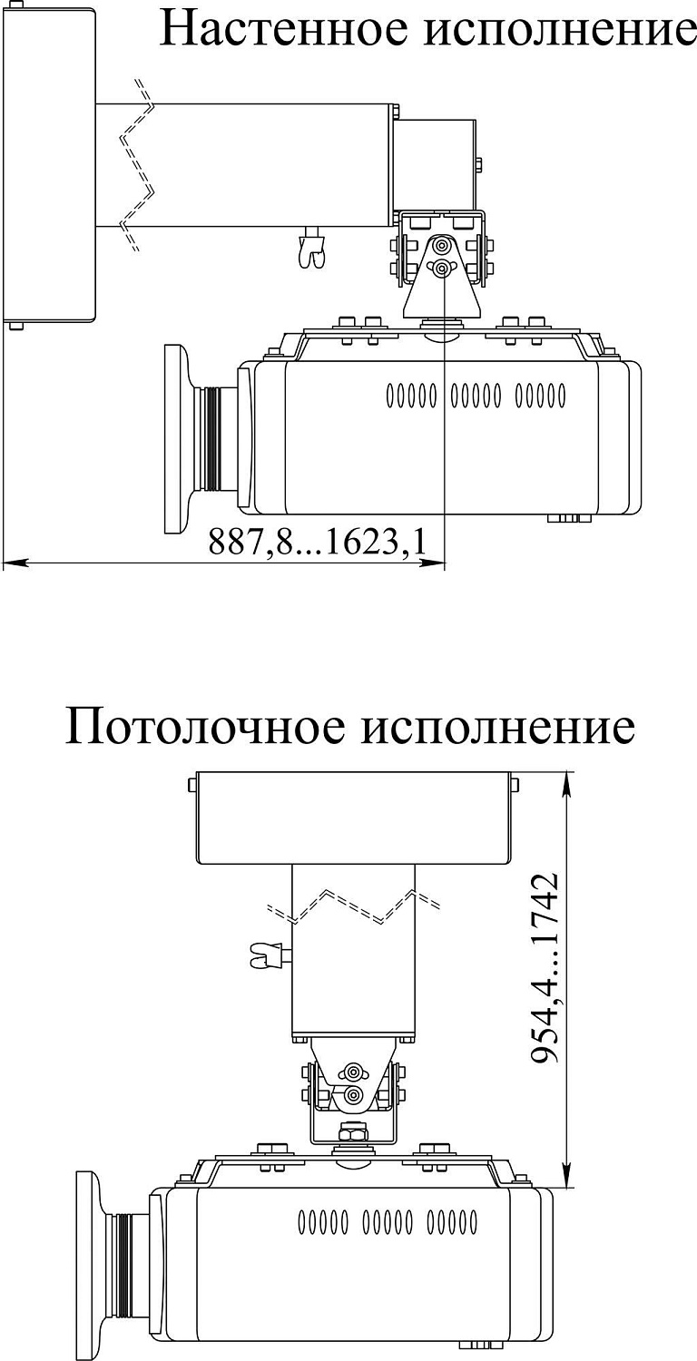 Крепление настенно-потолочное для проектора до 20 кг Digis DSM-14Kw (белый). Расстояние от потолка 955-1740 мм / от стены - 890-1620 мм (состоит из двух мест)