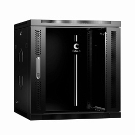 Cabeus, SH-05F-12U60/60-R-BK, шкаф телекоммуникационный настенный разобранный 19" 12U 600x600x635mm (ШхГхВ) дверь стекло, цвет черный (RAL 9004)