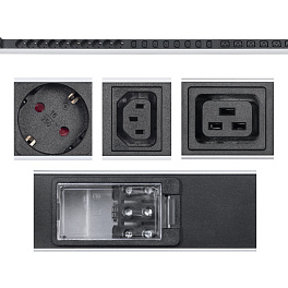 Cabeus, PDU-32-10S-10C19-8C13-B-T, блок розеток для 19" шкафов, вертикальный, 10 розеток Schuko, 10 розеток IEC 320 C19, 8 розеток IEC 320 C13, 32А, автомат защиты, алюминиевый корпус, клеммная колодка