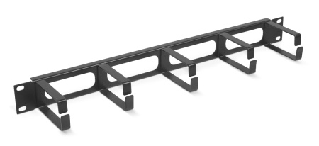 Cabeus, JB08-1U-BK, кабельный органайзер горизонтальный 19" 1U, 5 колец, металлический, цвет черный (RAL9004)