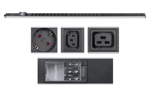 Cabeus, PDU-32-10S-10C19-8C13-B-T, блок розеток для 19" шкафов, вертикальный, 10 розеток Schuko, 10 розеток IEC 320 C19, 8 розеток IEC 320 C13, 32А, автомат защиты, алюминиевый корпус, клеммная колодка Cabeus, PDU-32-10S-10C19-8C13-B-T, блок розеток для 19" шкафов, вертикальный, 10 розеток Schuko, 10 розеток IEC 320 C19, 8 розеток IEC 320 C13, 32А, автомат защиты, алюминиевый корпус, клеммная колодка
