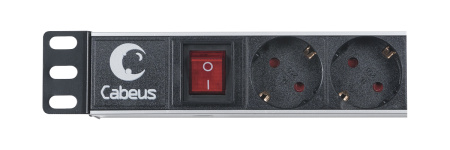 Cabeus, PDU-8P, блок евророзеток для 19" шкафов, горизонтальный, 8 розеток, 10 A, выключатель, гнездо под шнур, алюминиевый корпус Cabeus, PDU-8P, блок евророзеток для 19" шкафов, горизонтальный, 8 розеток, 10 A, выключатель, гнездо под шнур, алюминиевый корпус