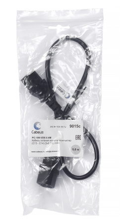 Cabeus, PC-189-VDE-0.6M, кабель питания монитор-компьютер IEC 320 C13 - IEC 320 C14 (3x0.75). 0.6м