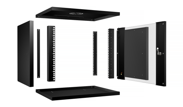 Cabeus, WSC-05D-9U55/45-BK, шкаф телекоммуникационный настенный 19" 9U, серия LIGHT разборный, дверь стекло, цвет черный Cabeus, WSC-05D-9U55/45-BK, шкаф телекоммуникационный настенный 19" 9U, серия LIGHT разборный, дверь стекло, цвет черный